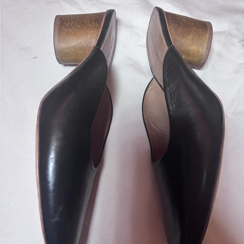 Bernardo Irene Black Leather Mule Heels Block Heel Slip On Size 9 - Picture 7 of 11